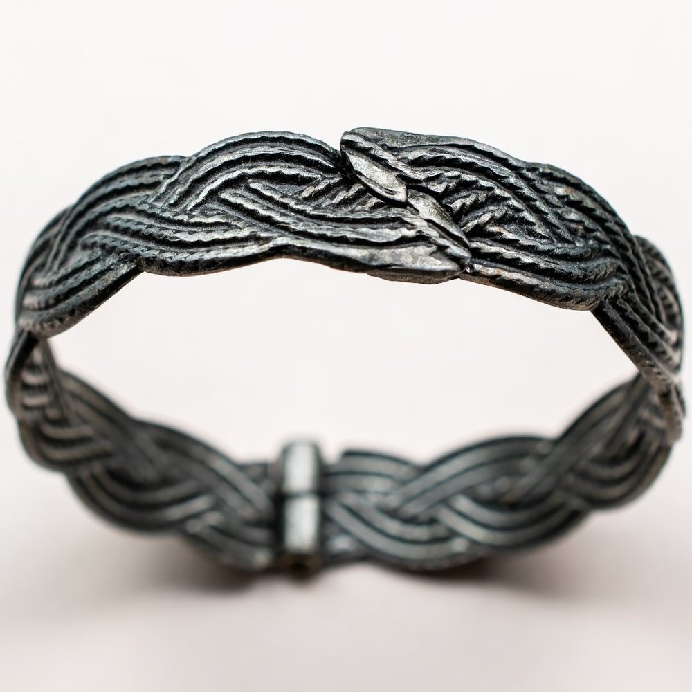 Wide metal rustic bangle, wicker bracelet bangle, stylish jewelry gift